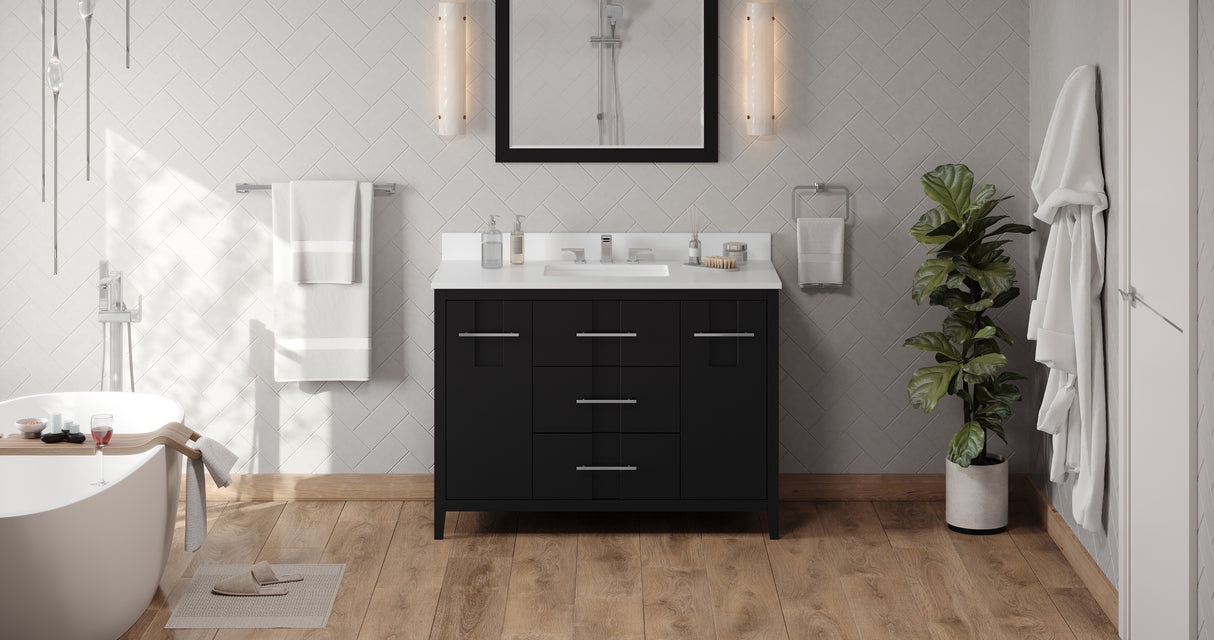 Jeffrey Alexander Katara 48" Black Single Sink Bathroom Vanity with White Quartz Top - 8 in. Widespread Faucet Top product image 6