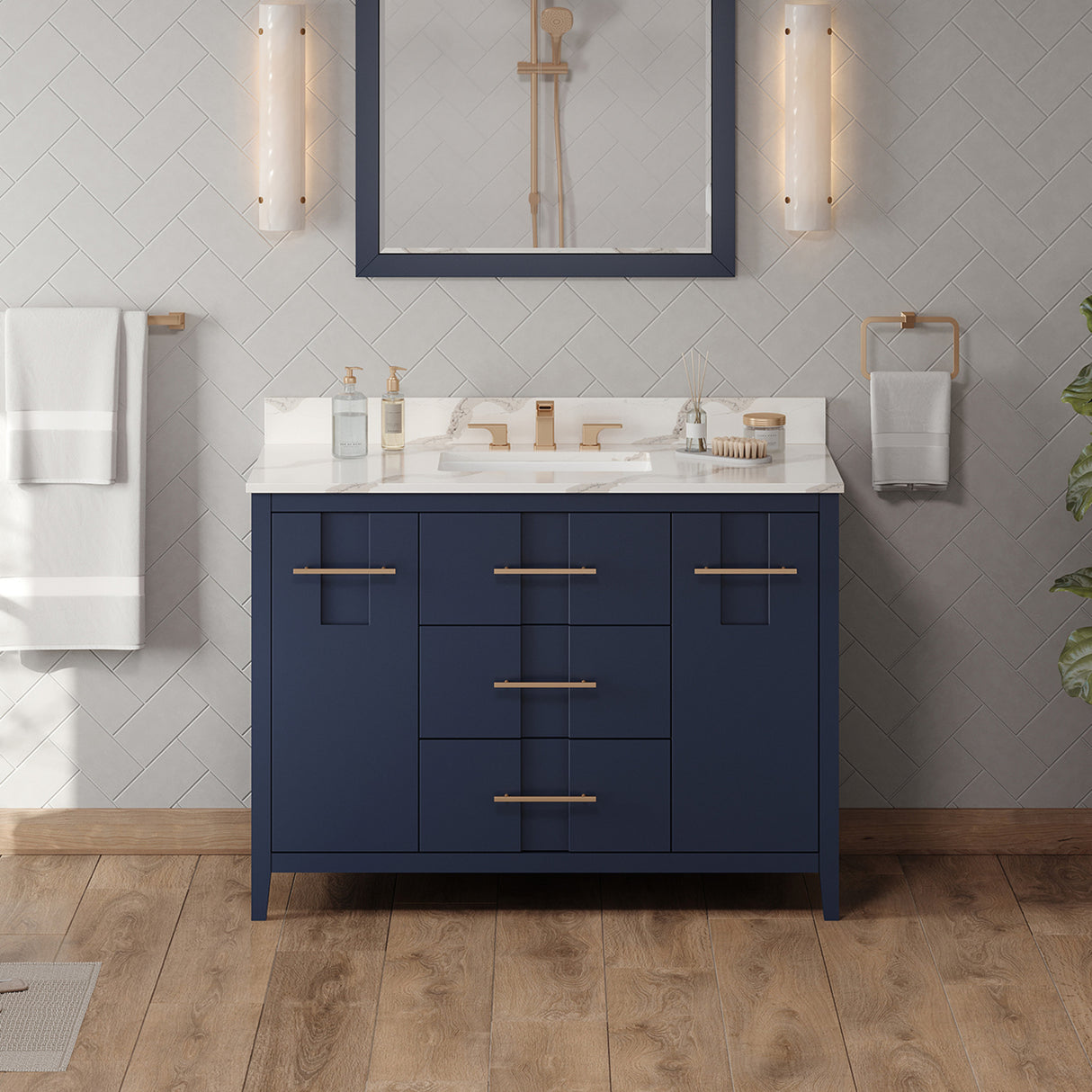 Jeffrey Alexander Katara 48" Hale Blue Single Sink Bathroom Vanity with Calacatta Vienna Quartz Top - 8 in. Widespread Faucet Top product image 2