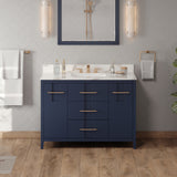 Jeffrey Alexander Katara 48" Hale Blue Single Sink Bathroom Vanity with Calacatta Vienna Quartz Top - 8 in. Widespread Faucet Top product image 2
