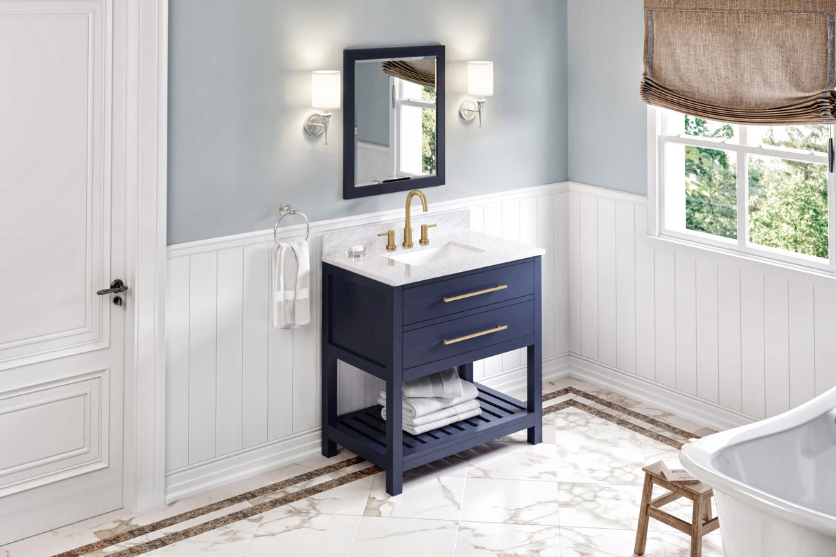 Jeffrey Alexander Wavecrest 36" Hale Blue Single Sink Bathroom Vanity with White Carrara Marble Top - 8 in. Widespread Faucet Top product image 7
