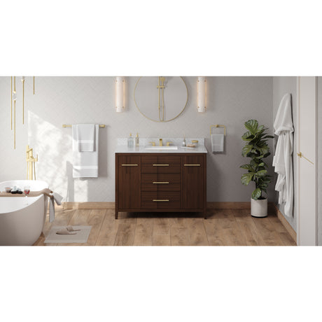 Jeffrey Alexander Katara 48" Dark Walnut Single Sink Bathroom Vanity with White Carrara Marble Top - 8 in. Widespread Faucet Top