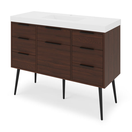 Jeffrey Alexander Gardner 49" Dark Walnut Single Sink Bathroom Vanity with White Resin Top - Single-Hole Faucet Top - VKGAR48DWPRE