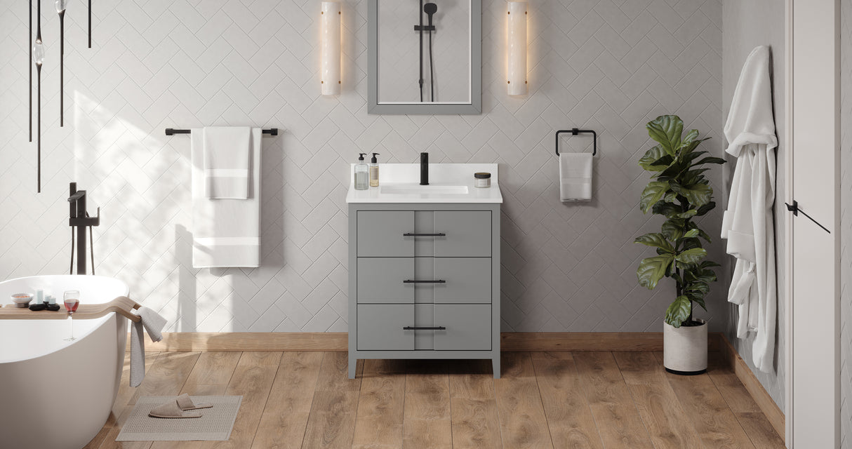 Jeffrey Alexander Katara 30" Grey Single Sink Bathroom Vanity with White Quartz Top - 8 in. Widespread Faucet Top - VKITKAT30GRWQR1 product image 6