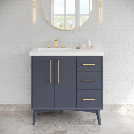 Jeffrey Alexander Dashwood Blue Steel Single Sink Bathroom Vanity with White Resin Top - 8 in. Widespread Faucet Top - VKITDAS36BSRER