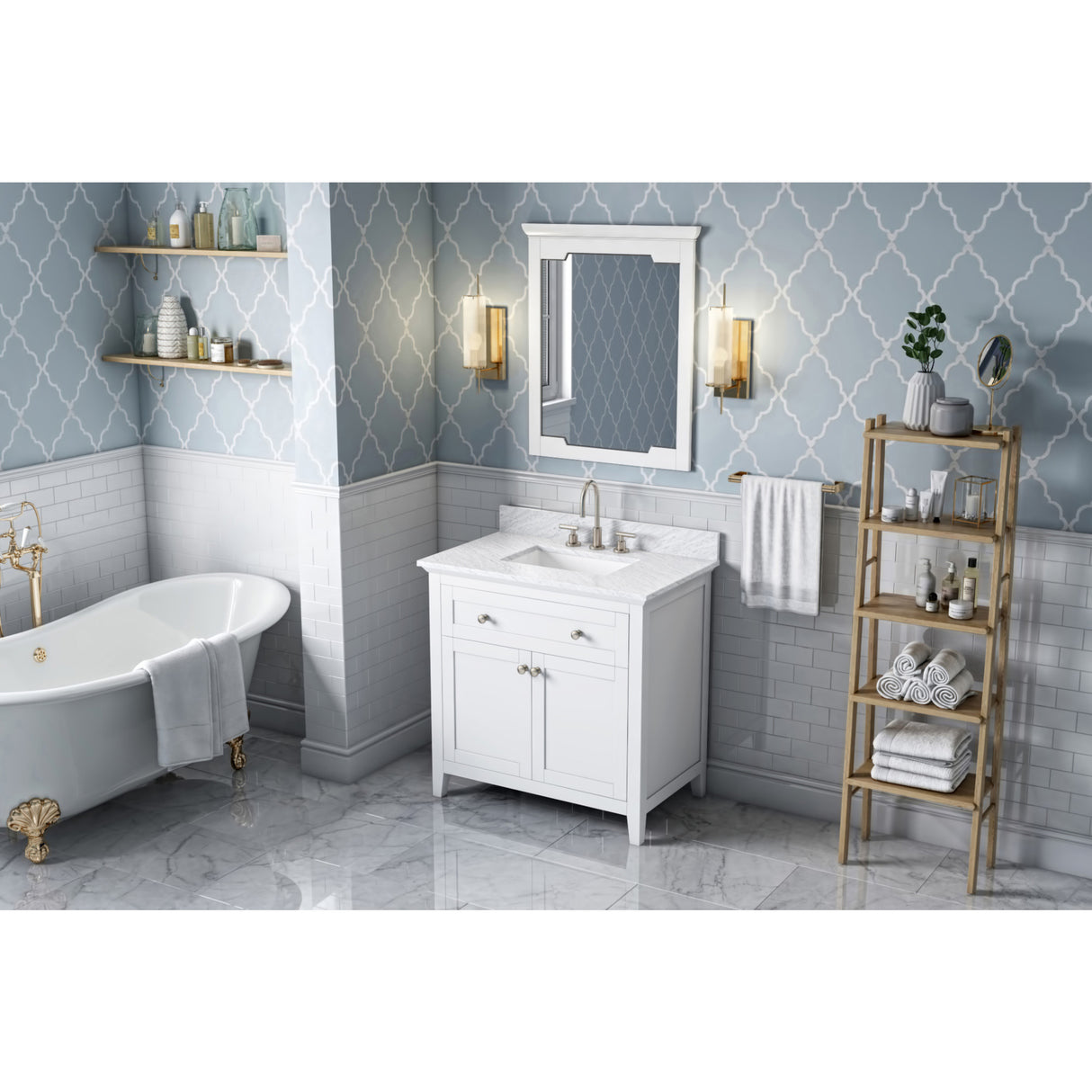 Jeffrey Alexander Chatham 36" White Single Sink Bathroom Vanity with White Carrara Marble Top - 8 in. Widespread Faucet Top