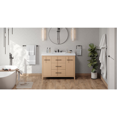 Jeffrey Alexander Katara 48" Natural Oak Single Sink Bathroom Vanity with White Resin Top - 8 in. Widespread Faucet Top