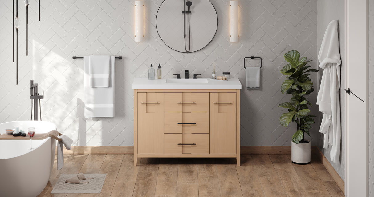 Jeffrey Alexander Katara 48" Natural Oak Single Sink Bathroom Vanity with White Resin Top - 8 in. Widespread Faucet Top product image 5