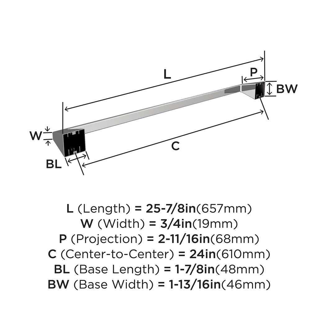 Amerock BH3600426 Towel Bar technical drawing and dimensions