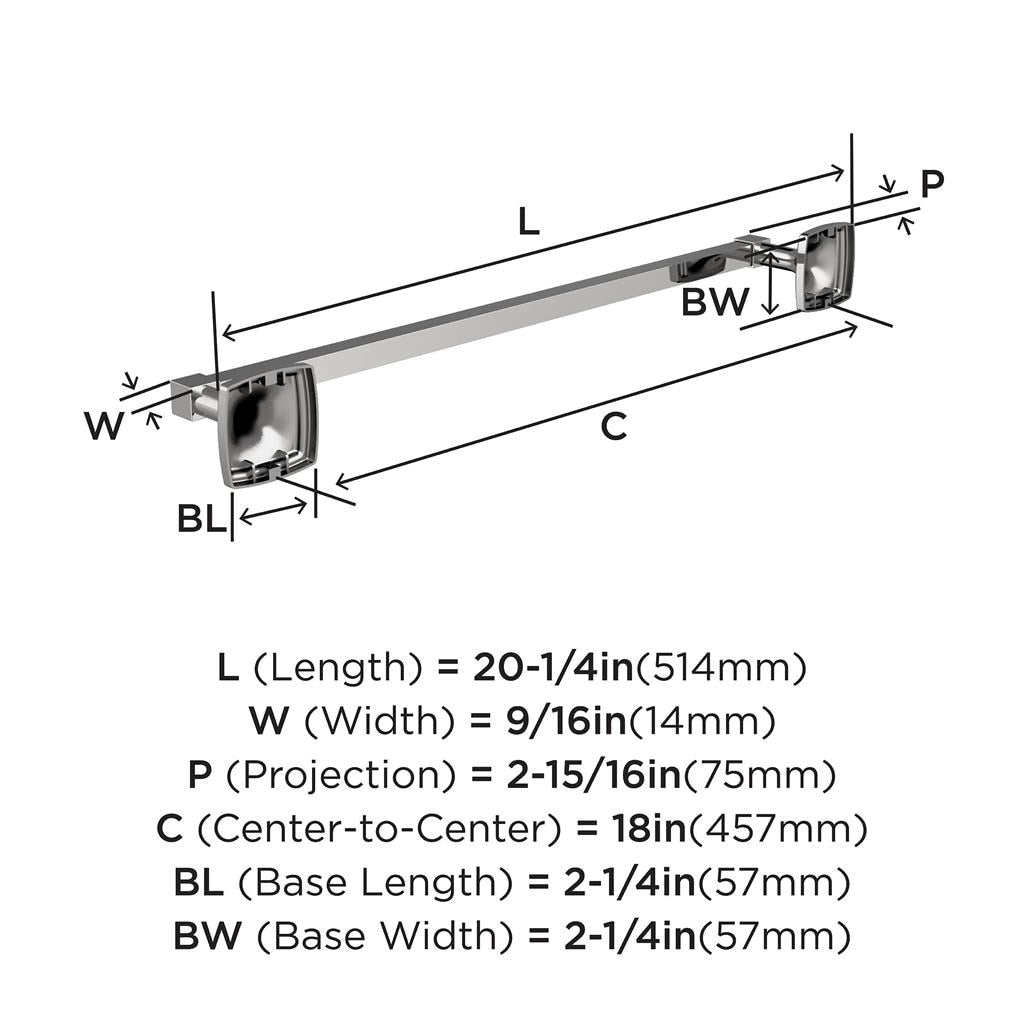 Amerock BH3609326 Towel Bar technical drawing and dimensions