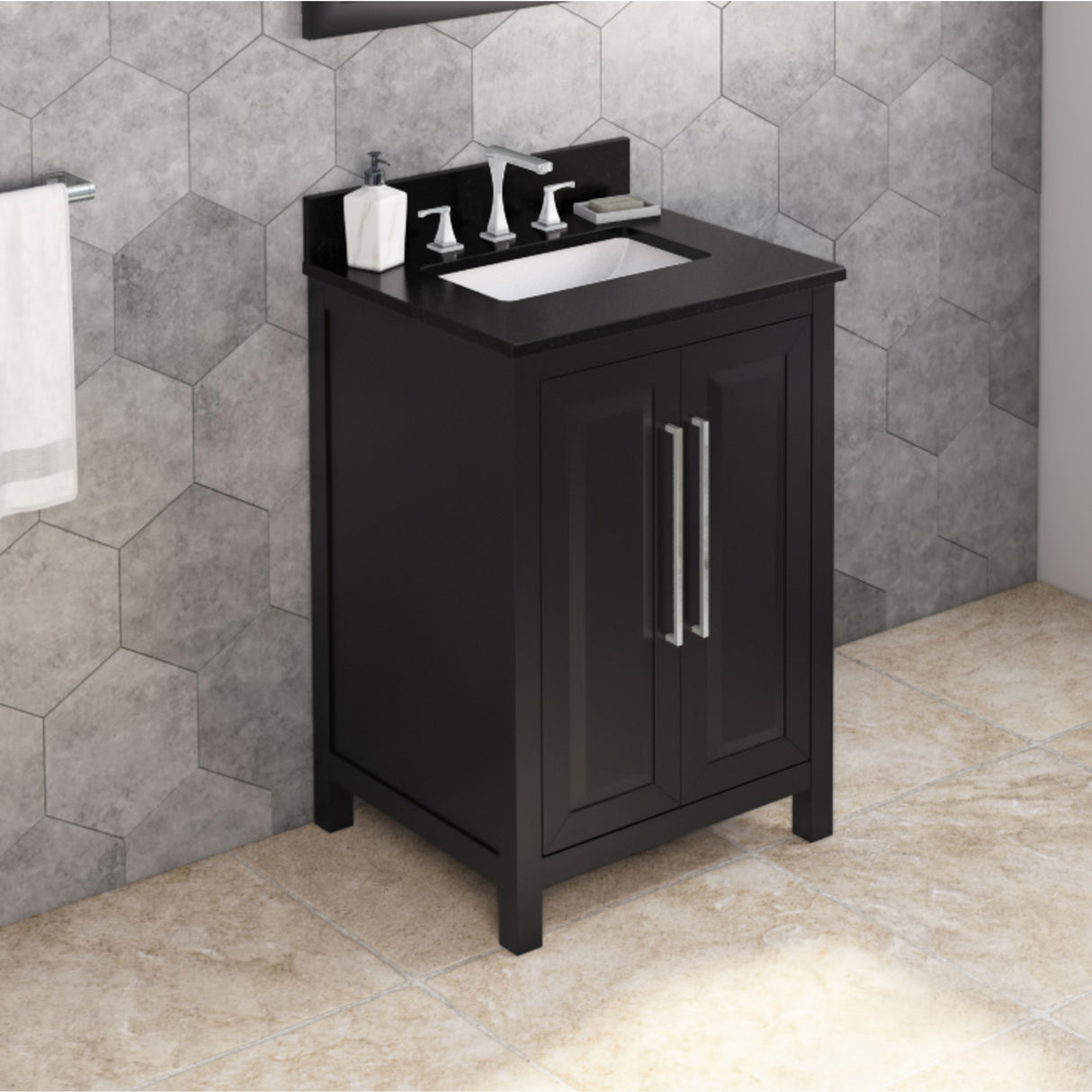 Jeffrey Alexander Cade 24" Black Single Sink Bathroom Vanity with Black Granite Top - 8 in. Widespread Faucet Top product image 2