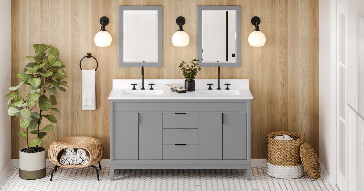 Jeffrey Alexander Theodora 60" Grey Double Sink Bathroom Vanity with White Quartz Top - 8 in. Widespread Faucet Top product image 6