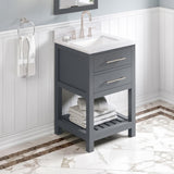 Jeffrey Alexander Wavecrest 24" Grey Single Sink Bathroom Vanity with White Carrara Marble Top - 8 in. Widespread Faucet Top product image 2