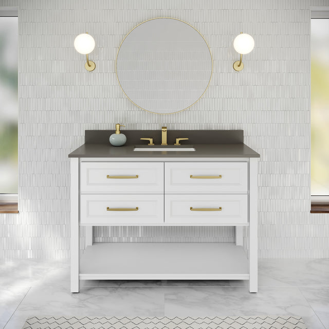 Jeffrey Alexander Kipling 49" White Single Sink Bathroom Vanity with Grey Quartz Top - Single-Hole Faucet Top