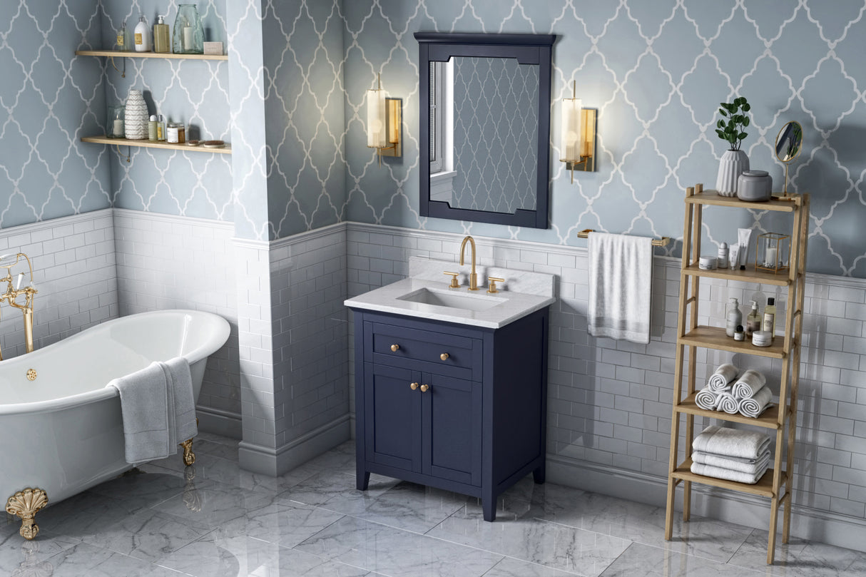 Jeffrey Alexander Chatham 30" Hale Blue Single Sink Bathroom Vanity with White Carrara Marble Top - 8 in. Widespread Faucet Top product image 7