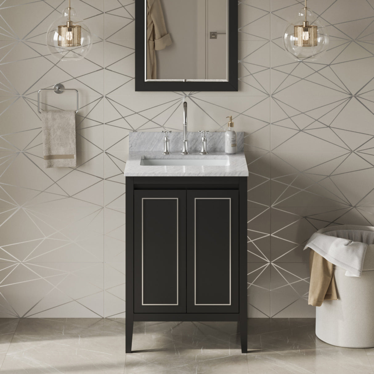 Jeffrey Alexander Percival 24" Black Single Sink Bathroom Vanity with White Carrara Marble Top - 8 in. Widespread Faucet Top product image 2