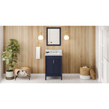 Jeffrey Alexander Theodora 24" Hale Blue Single Sink Bathroom Vanity with White Carrara Marble Top - 8 in. Widespread Faucet Top