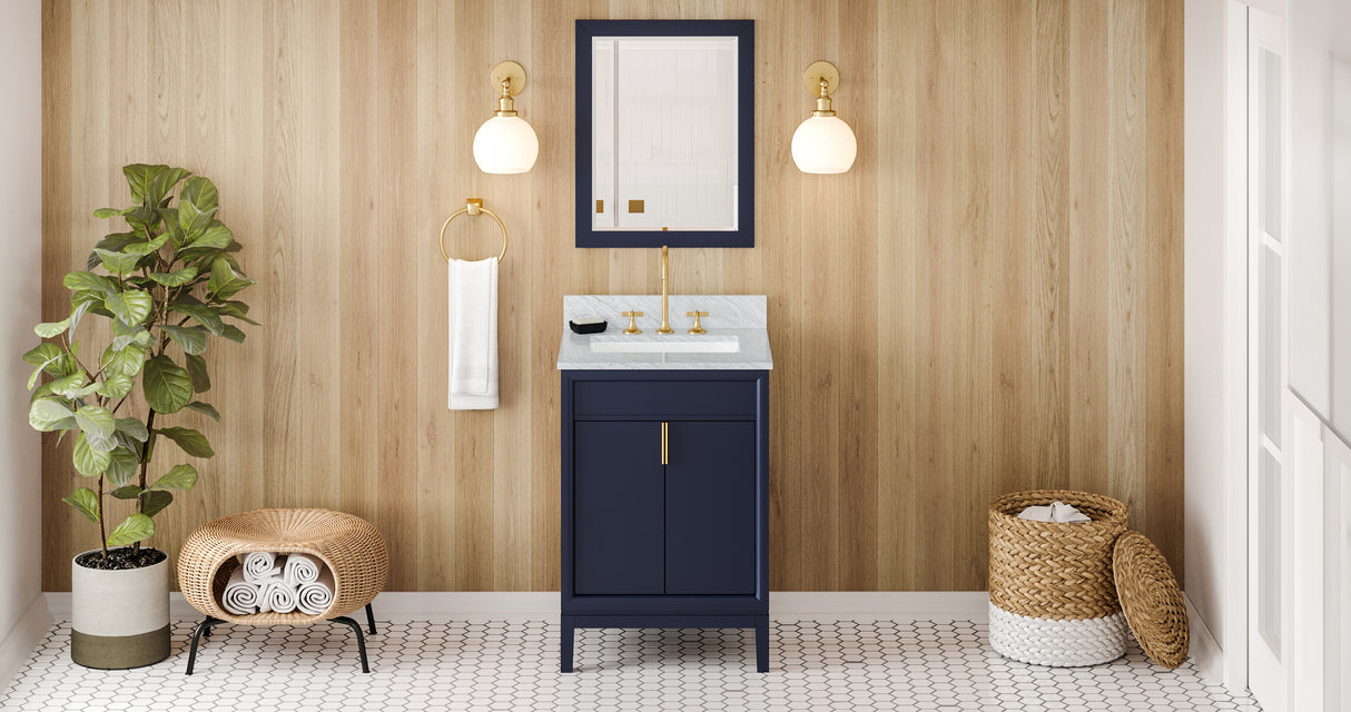 Jeffrey Alexander Theodora 24" Hale Blue Single Sink Bathroom Vanity with White Carrara Marble Top - 8 in. Widespread Faucet Top product image 7