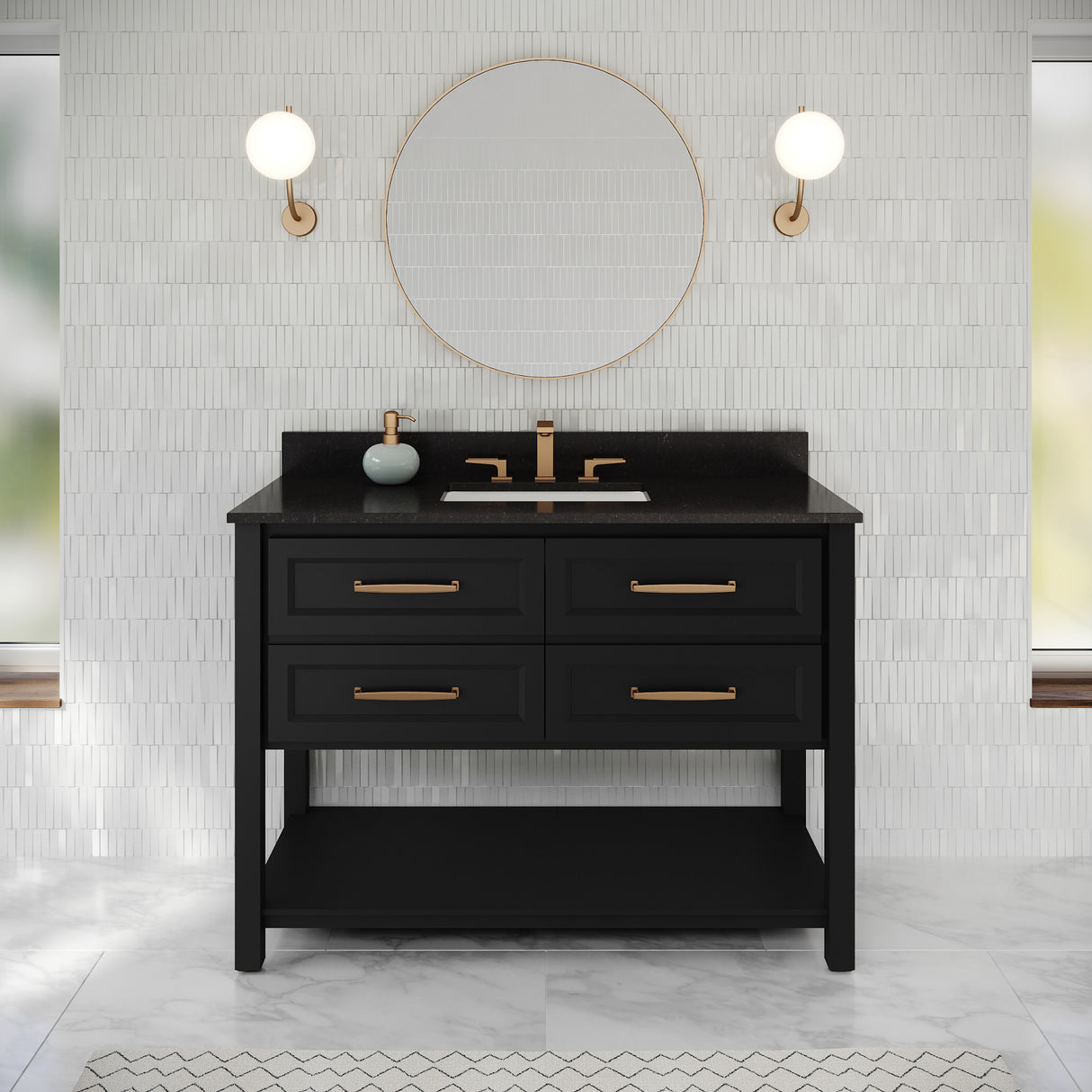 Jeffrey Alexander Kipling 49" Black Single Sink Bathroom Vanity with Black Granite Top - Single-Hole Faucet Top