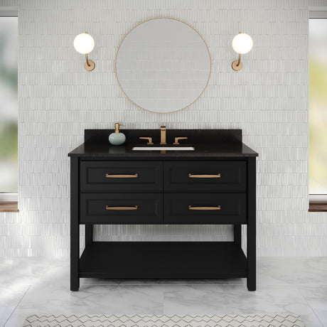 Jeffrey Alexander Kipling 49" Black Single Sink Bathroom Vanity with Black Granite Top - Single-Hole Faucet Top