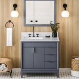 Jeffrey Alexander Theodora 36" Blue Steel Single Sink Bathroom Vanity with White Carrara Marble Top - 8 in. Widespread Faucet Top product image 2