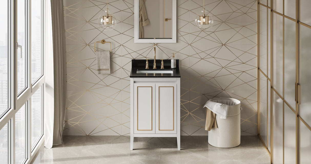 Jeffrey Alexander Percival 24" White Single Sink Bathroom Vanity with Black Granite Top - 8 in. Widespread Faucet Top product image 6