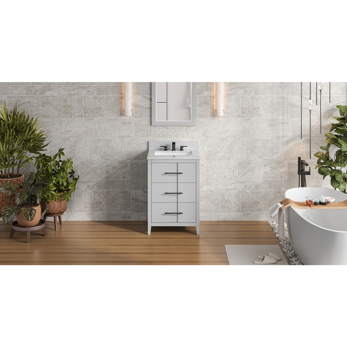 Jeffrey Alexander Katara 24" Grey Single Sink Bathroom Vanity with White Carrara Marble Top - 8 in. Widespread Faucet Top
