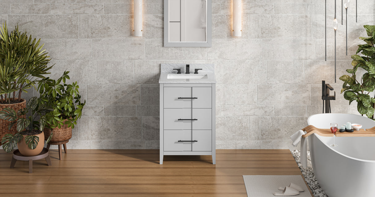 Jeffrey Alexander Katara 24" Grey Single Sink Bathroom Vanity with White Carrara Marble Top - 8 in. Widespread Faucet Top product image 7