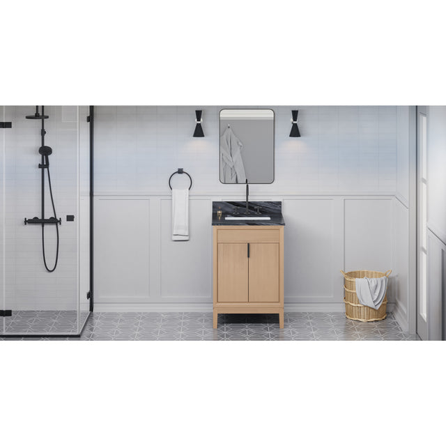 Jeffrey Alexander Theodora 24" Natural Oak Single Sink Bathroom Vanity with Grey Marble Top - 8 in. Widespread Faucet Top
