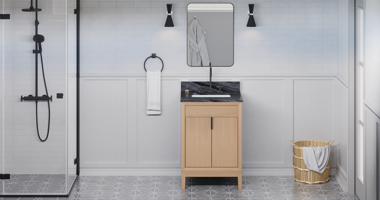 Jeffrey Alexander Theodora 24" Natural Oak Single Sink Bathroom Vanity with Grey Marble Top - 8 in. Widespread Faucet Top product image 6
