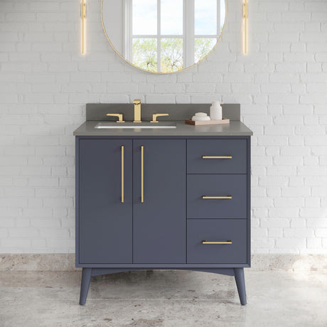 Jeffrey Alexander Dashwood Blue Steel Single Sink Bathroom Vanity with Grey Quartz Top - 8 in. Widespread Faucet Top - VKITDAS36BSGQR