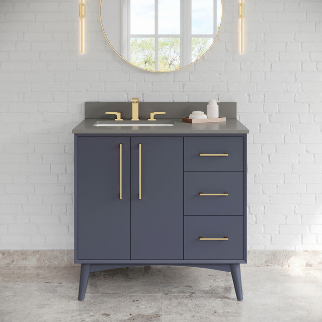 Jeffrey Alexander Dashwood Blue Steel Single Sink Bathroom Vanity with Grey Quartz Top - 8 in. Widespread Faucet Top - VKITDAS36BSGQR