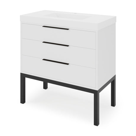 Jeffrey Alexander Gardner 37" White Single Sink Bathroom Vanity with White Resin Top - Single-Hole Faucet Top - VKGAR36WHSQRE