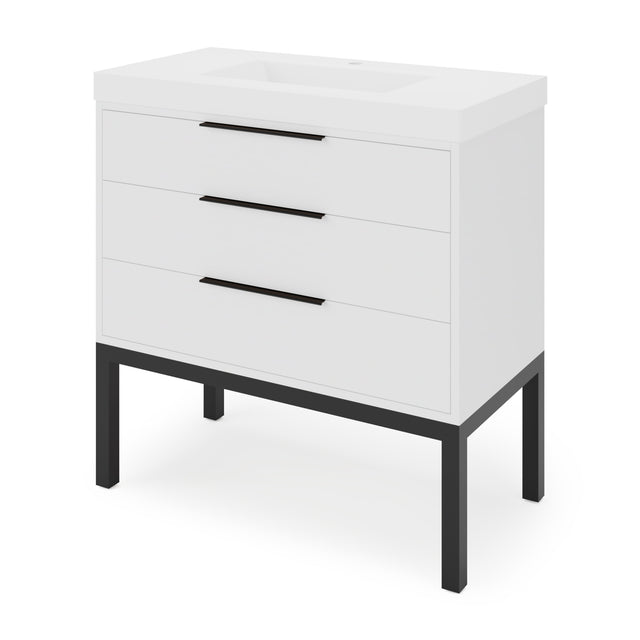 Jeffrey Alexander Gardner 37" White Single Sink Bathroom Vanity with White Resin Top - Single-Hole Faucet Top - VKGAR36WHSQRE