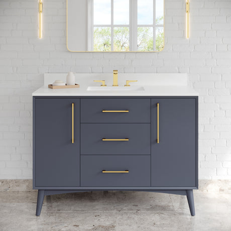 Jeffrey Alexander Dashwood Blue Steel Single Sink Bathroom Vanity with White Quartz Top - 8 in. Widespread Faucet Top - VKITDAS48BSWQR