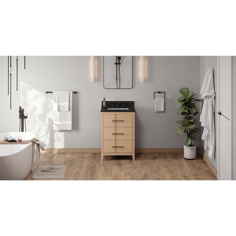 Jeffrey Alexander Katara 24" Natural Oak Single Sink Bathroom Vanity with Black Granite Top - 8 in. Widespread Faucet Top