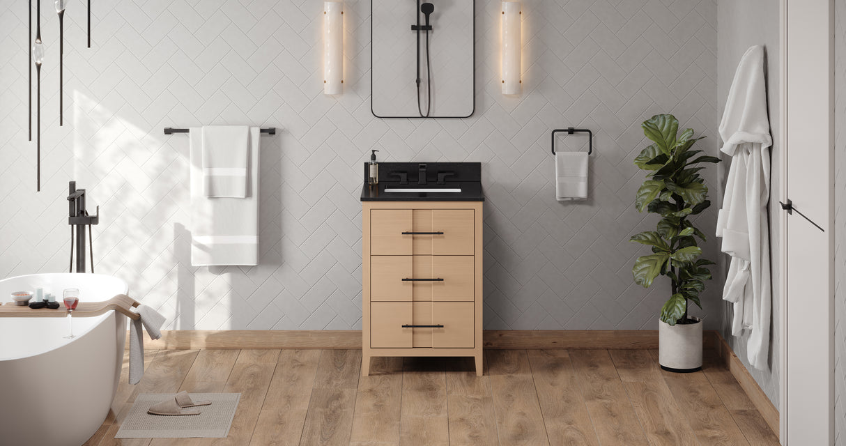 Jeffrey Alexander Katara 24" Natural Oak Single Sink Bathroom Vanity with Black Granite Top - 8 in. Widespread Faucet Top product image 6