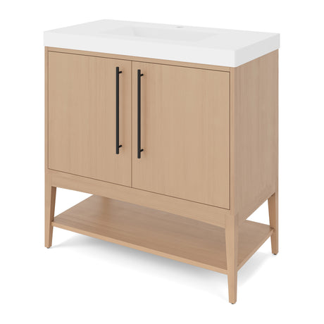 Jeffrey Alexander Tempest 36" Natural Oak Single Sink Bathroom Vanity with White Resin Top - Single-Hole Faucet Top - VKTEM36NOWDNORE