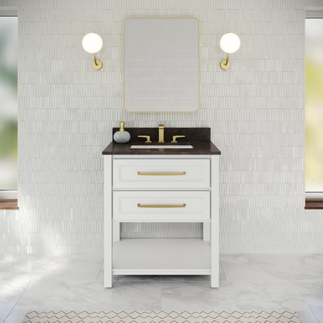 Jeffrey Alexander Kipling 31" White Single Sink Bathroom Vanity with Blue Limestone Top - Single-Hole Faucet Top