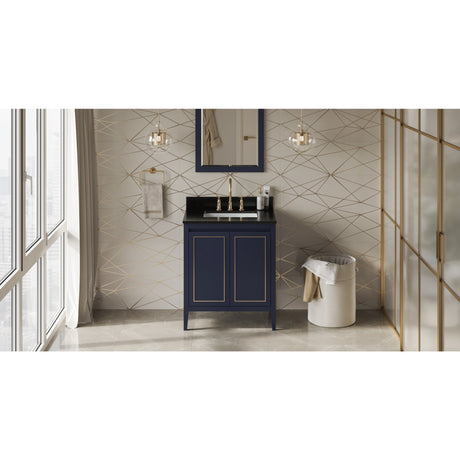 Jeffrey Alexander Percival 30" Hale Blue Single Sink Bathroom Vanity with Black Granite Top - 8 in. Widespread Faucet Top