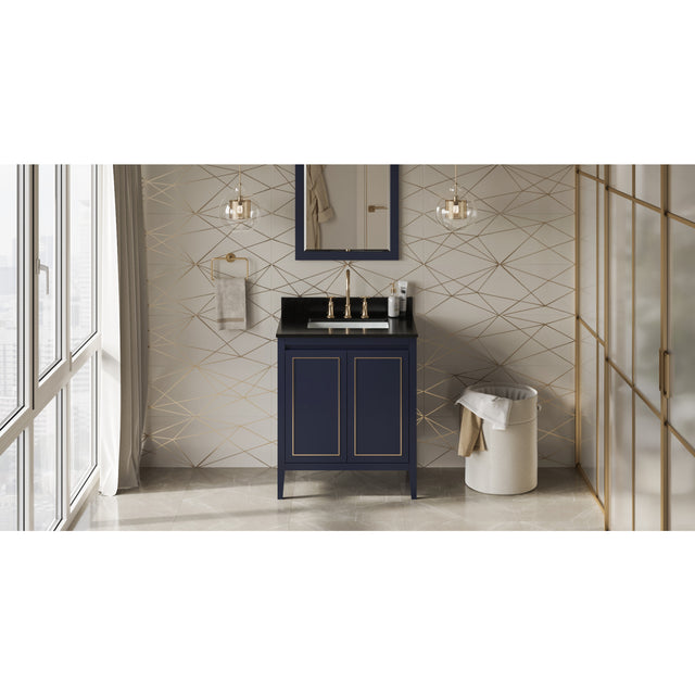 Jeffrey Alexander Percival 30" Hale Blue Single Sink Bathroom Vanity with Black Granite Top - 8 in. Widespread Faucet Top