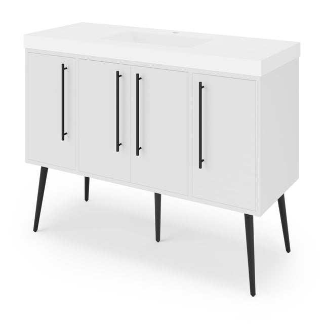 Jeffrey Alexander Tempest 48" White Single Sink Bathroom Vanity with White Resin Top - Single-Hole Faucet Top - VKTEM48WHPRE