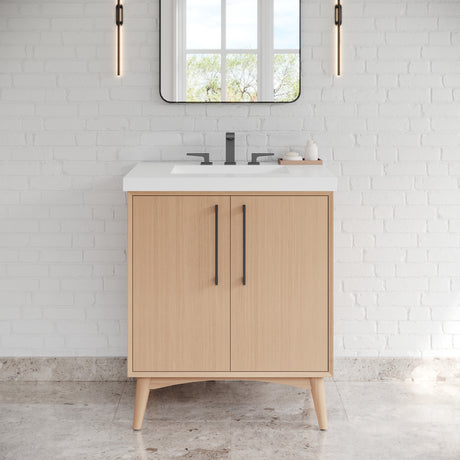 Jeffrey Alexander Dashwood Natural Oak Single Sink Bathroom Vanity with White Resin Top - Single-Hole Faucet Top - VKITDAS30NORER