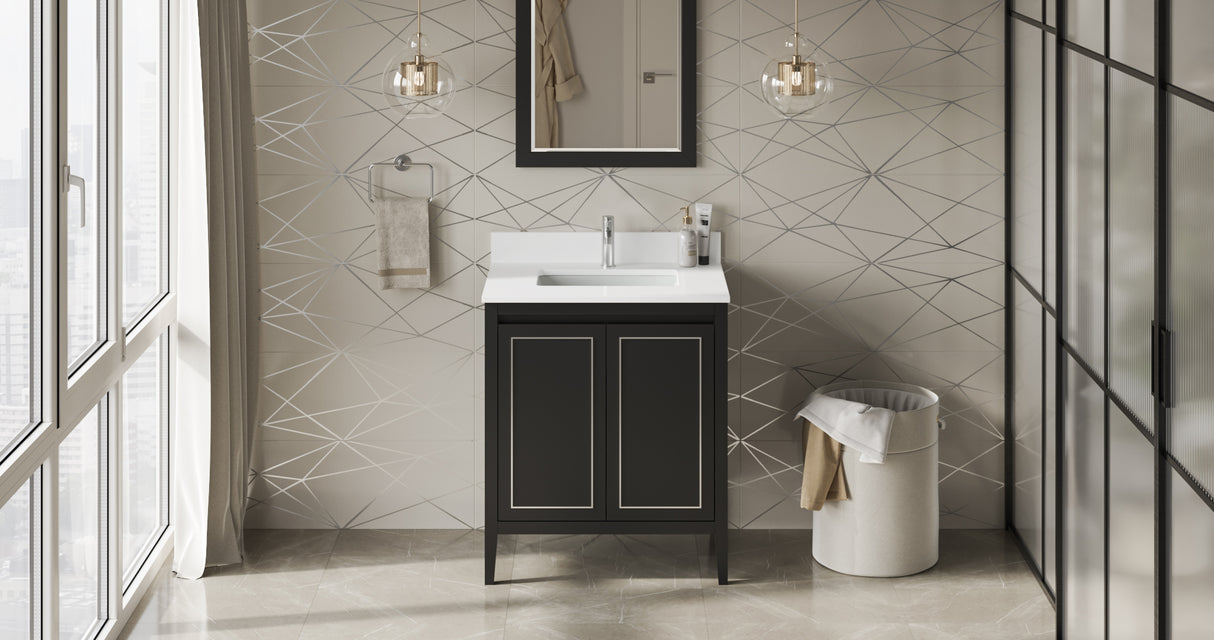 Jeffrey Alexander Percival 30" Black Single Sink Bathroom Vanity with White Quartz Top - 8 in. Widespread Faucet Top - VKITPER30BKWQR1 product image 6