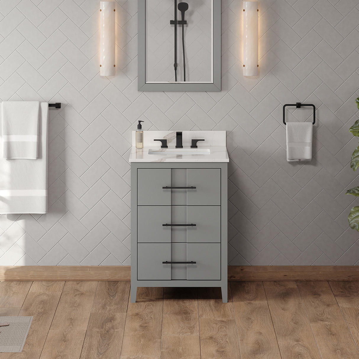 Jeffrey Alexander Katara 24" Grey Single Sink Bathroom Vanity with Calacatta Vienna Quartz Top - 8 in. Widespread Faucet Top product image 2
