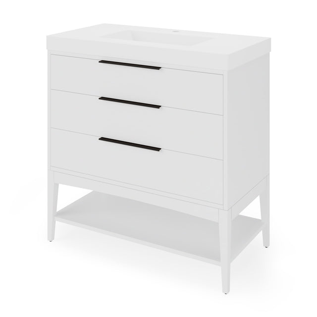 Jeffrey Alexander Gardner 37" White Single Sink Bathroom Vanity with White Resin Top - Single-Hole Faucet Top - VKGAR36WHWDWHRE