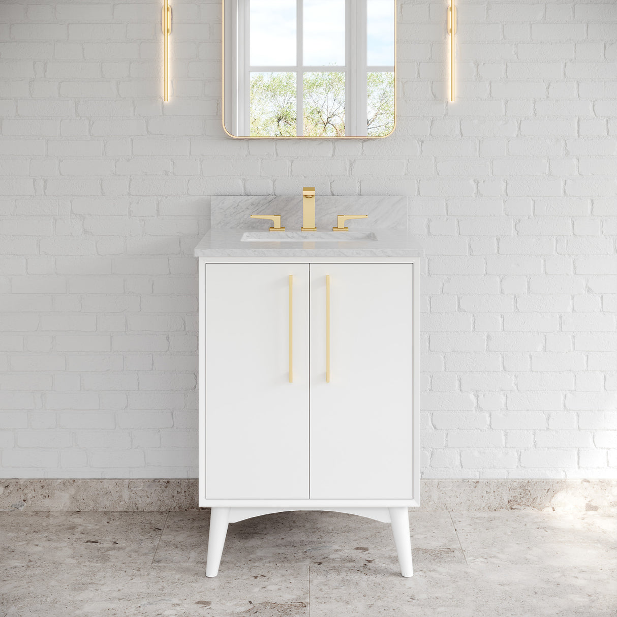 Jeffrey Alexander Dashwood White Single Sink Bathroom Vanity with White Carrara Marble Top - Single-Hole Faucet Top - VKITDAS24WHWCR