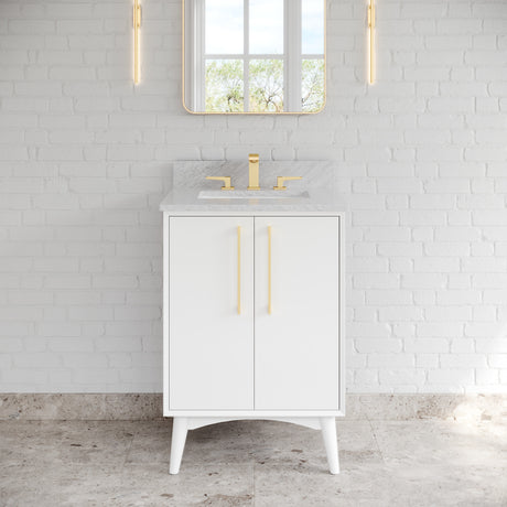 Jeffrey Alexander Dashwood White Single Sink Bathroom Vanity with White Carrara Marble Top - Single-Hole Faucet Top - VKITDAS24WHWCR