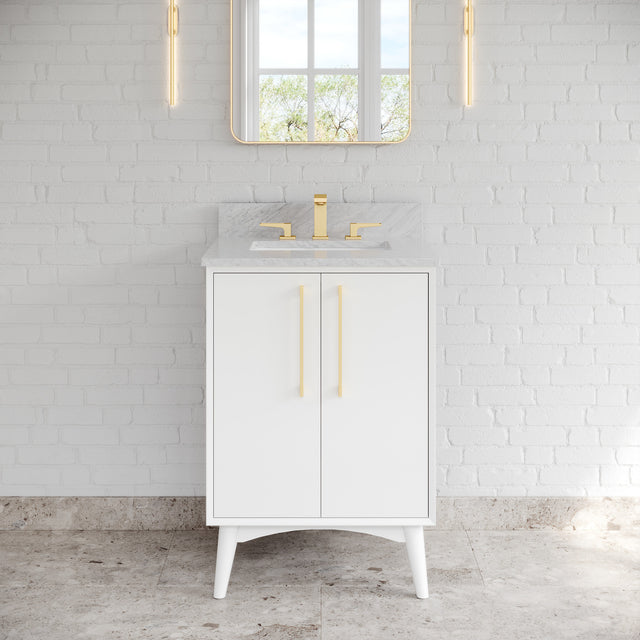 Jeffrey Alexander Dashwood White Single Sink Bathroom Vanity with White Carrara Marble Top - Single-Hole Faucet Top - VKITDAS24WHWCR