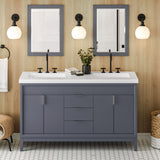 Jeffrey Alexander Theodora 61" Blue Steel Double Sink Bathroom Vanity with White Resin Top - 8 in. Widespread Faucet Top