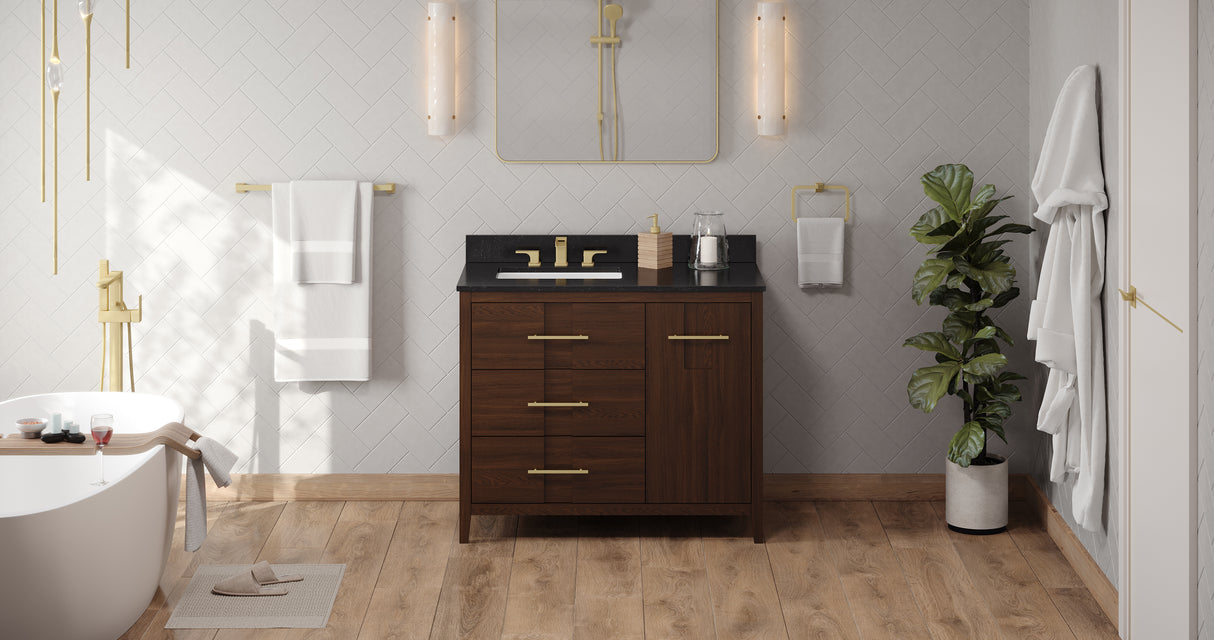 Jeffrey Alexander Katara 42" Dark Walnut Single Sink Bathroom Vanity with Black Granite Top - 8 in. Widespread Faucet Top product image 6